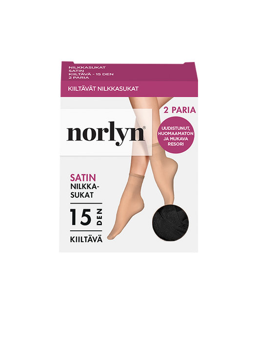 Satin nilkkasukat 15 den 2-pack black